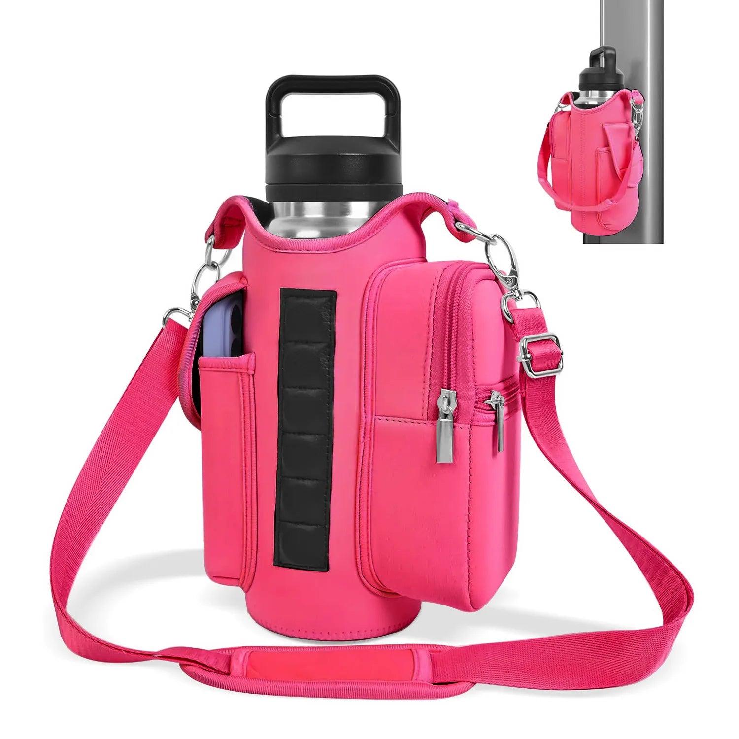 Magnetic Gym Bag Water Bottle Carrier Holder with Adjustable Shoulder Strap, 40Oz Magnets Magnetic Gym Bag Bottle Pouch Sling